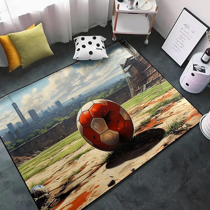 Football Rug - Football Decor for Boys Bedroom Soccer Rug for Play Area Football Printed Rug for Kids Room Basketball Rugs for Teen Boys Bedroom Playmat Area Rugs for Kids Rooms,2'5''×4'