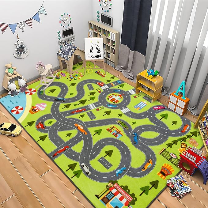 HOMORE Kids Play Mat Rug, Fun and Educational City Play Rug for Hot Wheels Track Racing and Toys, Kids Carpet Playmat Area Rug for Children Bedroom Play Room Nursery, 4x6 Feet