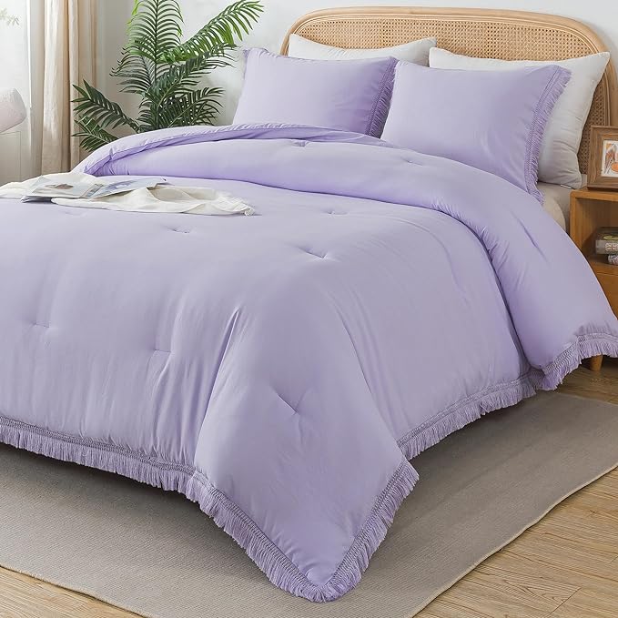 Andency California King Comforter Set Lavender - Purple 3 Pieces Cal King Boho Lightweight Bedding Comforter Sets, Oversized All Season Tassel Soft Fluffy Bed Set (104x96In Comforter & 2 Pillowcases)