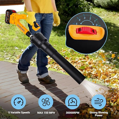 Leaf Blower Cordless with 2X 4.0Ah Batteries Powered, 150 MPH, 5 Variable Speed, Lightweight Electric Leaf Blower for Lawn Care, Snow, Gifts, Garage, Rooftop