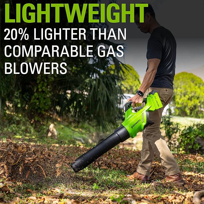 Greenworks 40V (120 MPH / 500 CFM / 75+ Compatible Tools) Cordless Axial Leaf Blower, 2.5Ah Battery and Charger Included