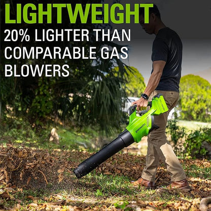 Greenworks 40V (120 MPH / 500 CFM / 75+ Compatible Tools) Cordless Axial Leaf Blower, 2.5Ah Battery and Charger Included