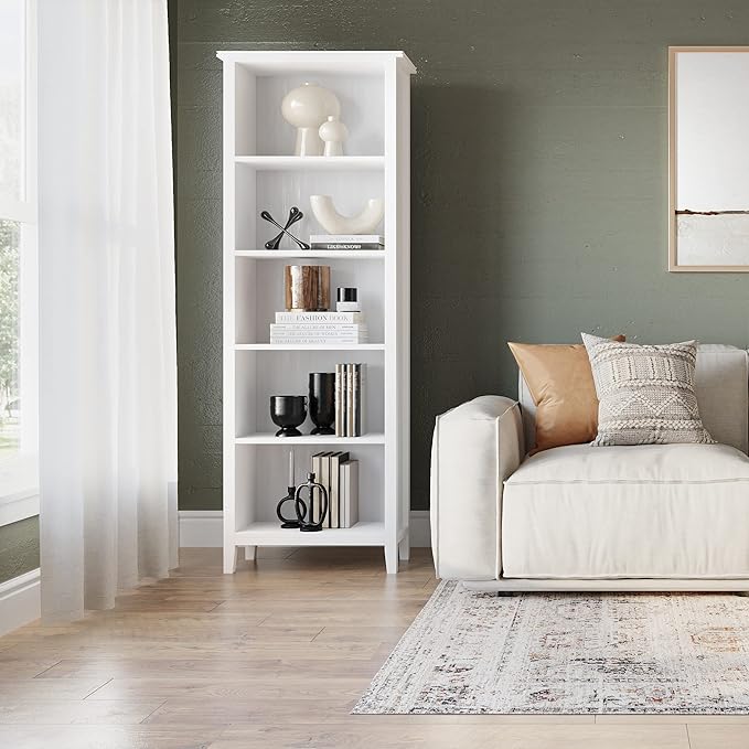 SIMPLIHOME Artisan SOLID WOOD 26 Inch Contemporary 5 Shelf Bookcase in White, For the Living Room, Study Room and Office