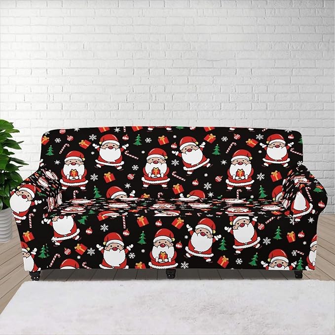 FKELYI Christmas Decorations Indoor Easy Going Stretch Sofa Slipcover Santa Claus Sofa Couch Cover Comfortable Furniture Protector L