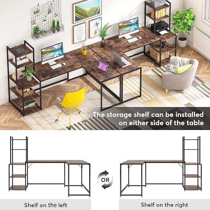 79 Inch Reversible L-Shaped Desk, Large Corner Computer Desk with 5 Tier Storage Shelves