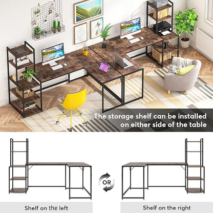 79 Inch Reversible L-Shaped Desk, Large Corner Computer Desk with 5 Tier Storage Shelves