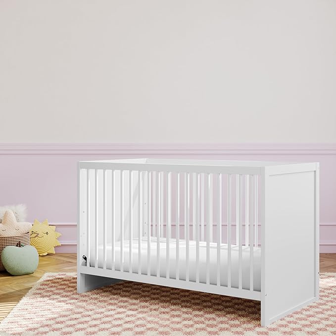 Storkcraft Calabasas 3-in-1 Convertible Crib (White) – GREENGUARD Gold Certified, Fits Standard Crib Mattress, Converts to Toddler Bed, Modern Style, Easy 30-Minute Assembly