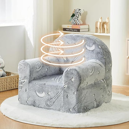 Toddler Chair Kids Plush Chair Sherpa Kids Chairs, Toddler Couch Bean Bag Chairs for Kids Gaming Chair for Kids Glow in The Dark,Starry Sky Grey