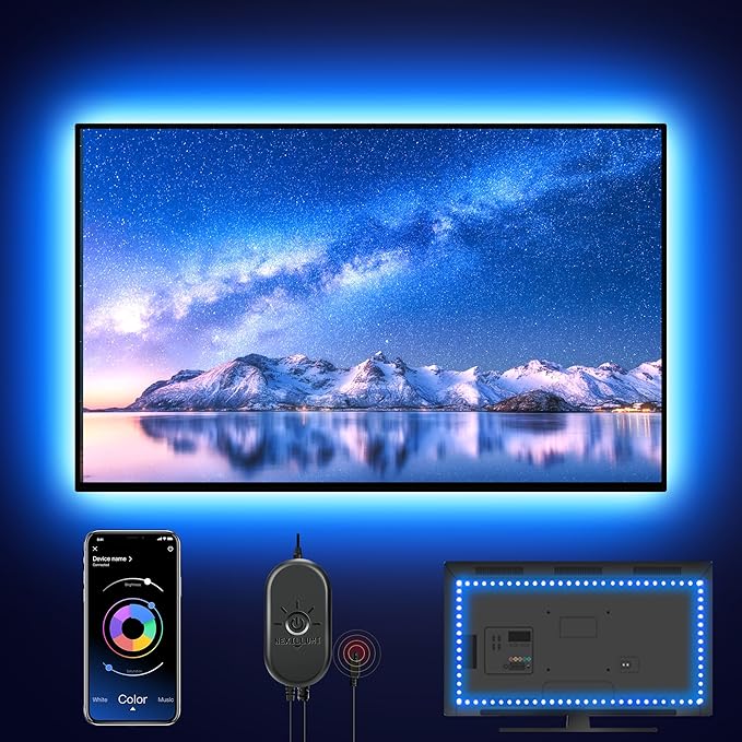 Nexillumi LED Lights for TV - 9.8ft RGB LED Strip Lights, APP Remote Control Music Sync for Bedroom