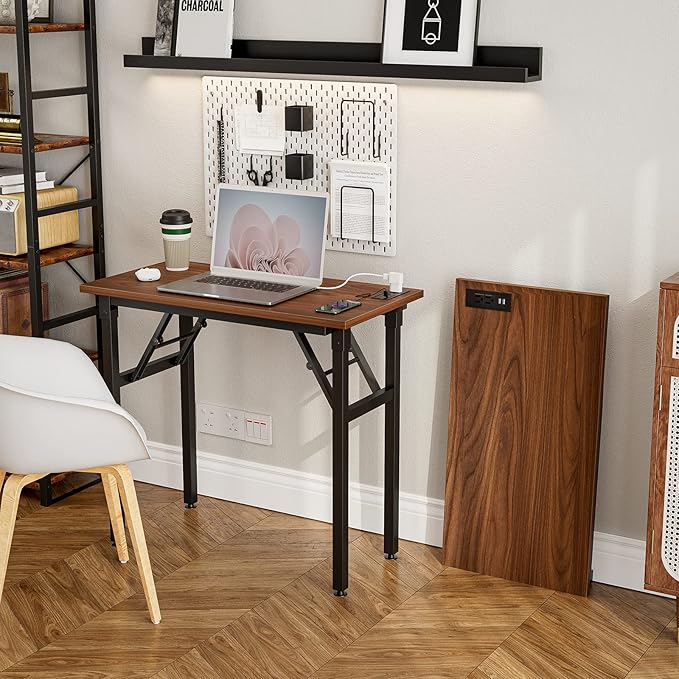 TEMI Computer Desk with Power Outlet - Portable Small with USB Ports, Durable Construction. Perfect Writing Desk, Study Table, and Office Table for Compact Spaces. Work Desk for Home Office Use.