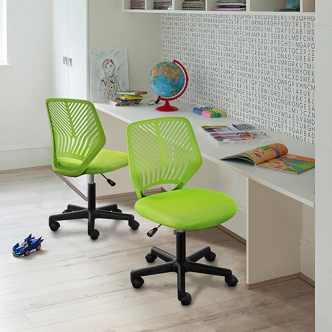 Yaheetech Kids Cute Desk Chair Small Computer Desk Chair for Teens Low-Back Armless Study Chair Swivel Task Chair Bedroom School Chair with Lumbar Support, Green