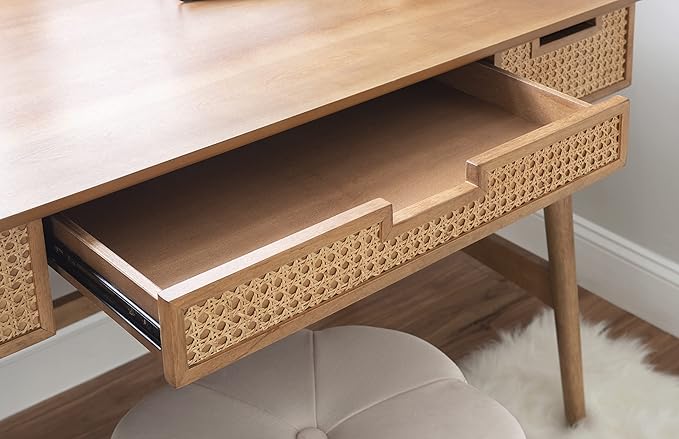 Linon Natural Dutton Wood and Rattan Desk