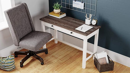 Signature Design by Ashley Dorrinson Modern Farmhouse 47" Home Office Desk with 2 Drawers, Whitewash & Dorrinson Square Modern Farmhouse End Table, Two Tone White & Brown