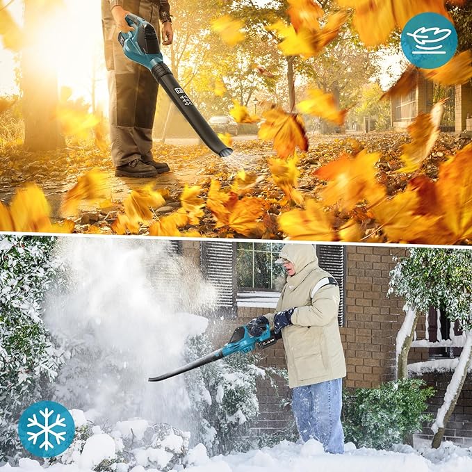 Leaf Blower Cordless with Battery and Charger, 21V Brushless 8000mAh 5 Speeds Adjustable Cordless Battery Powered Blower for Lawn Care, Electric Leaf Blower Cordless with 2 Batteries Cordless Blower