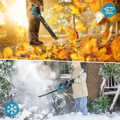 Leaf Blower Cordless with Battery and Charger, 21V Brushless 8000mAh 5 Speeds Adjustable Cordless Battery Powered Blower for Lawn Care, Electric Leaf Blower Cordless with 2 Batteries Cordless Blower