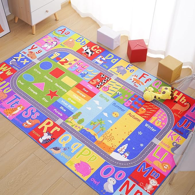 Kids Rugs For Playroom, ABC Alphabet Numbers Classroom Rug, 3x5 Feet Educational Learning and Fun Playroom Rug, Non Slip Nursery Rug, Kids Play Mat for Kids Room, Toddler Classroom and Bedroom