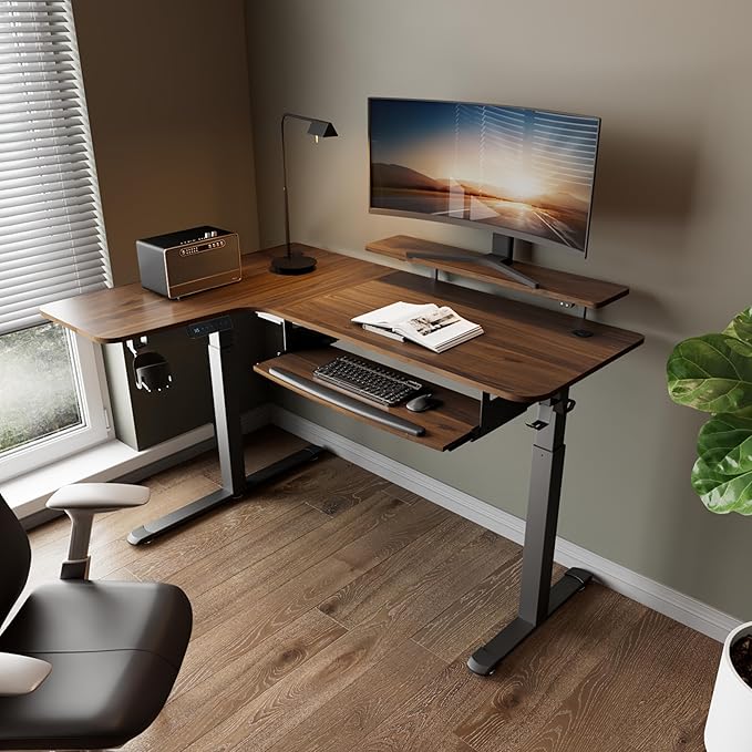 EUREKA ERGONOMIC Standing Desk Electric Adjustable Height (61"x43") Computer Desk with Keyboard Tray, Sit Stand Desk L Shaped Desk for Work/Home Office,Dual Motor,Memory Presets,2 USB/RGB,Walnut/Left