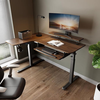 EUREKA ERGONOMIC Standing Desk Electric Adjustable Height (61"x43") Computer Desk with Keyboard Tray, Sit Stand Desk L Shaped Desk for Work/Home Office,Dual Motor,Memory Presets,2 USB/RGB,Walnut/Left