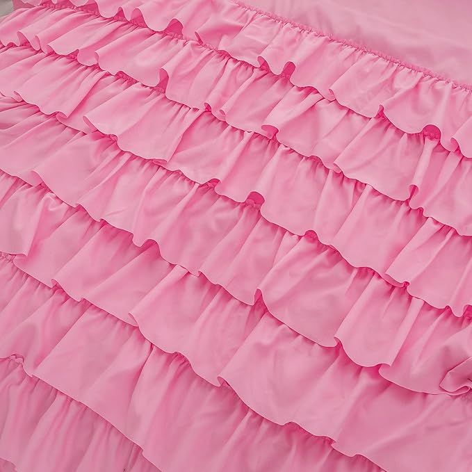 Pink Comforter Queen Set for Girls, 3 Pieces Lightweight and Soft Comforter (1 Ruffle Comforter and 2 Pillowcases), All Season Use Microfiber Bedding Comforter Set