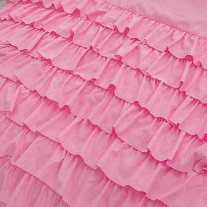 Pink Comforter Queen Set for Girls, 3 Pieces Lightweight and Soft Comforter (1 Ruffle Comforter and 2 Pillowcases), All Season Use Microfiber Bedding Comforter Set