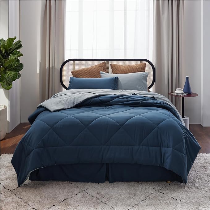 Bedsure Navy Twin XL Comforter Set - 5 Pieces Reversible Twin XL Bedding Sets, Navy Bed Set with Comforters, Sheets, Pillowcase & Sham