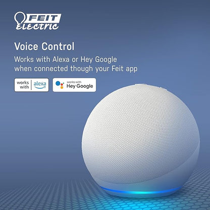 Feit Electric BR30/927CA/AG 65W Equivalent WiFi Dimmable, No Hub Required, Alexa Google Assistant BR30 Smart LED Light Bulb, 5" H x 3.72" D, 2700K Soft White