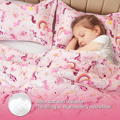 Twin Unicorn Comforters for Boys,2 Pieces Kids Unicorn Bedding Kids Comforter Sets, Super Soft Lightweight for All Seasons,Includes 1 Comforter (66"x86") and 1 Pillowcase (20"x26"+2")