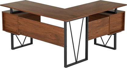 NicBex Laik-DW-00045-DX Desks, 59" W x 57.75" D x 30" H, Walnut