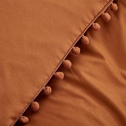 Pumpkin Comforter Set Full Burnt Orange Pom Comforter 3 Pieces Pumpkin Color Boho Ball Pom Fringe Full Comforter Bedding Set Women Solid Pumpkin Full Bed Comforter Set All Season Gift