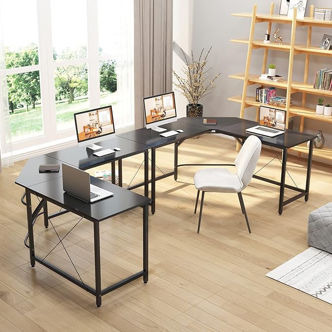 sogesfurniture Large L-Shaped Computer Office Desk, 59" Corner Gaming Desk Workstation Desk PC Laptop Office Home Desk L Desk, Black