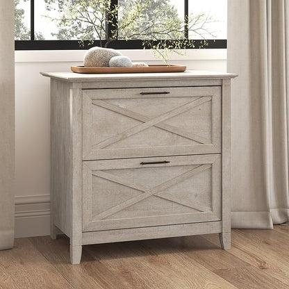 Bush Furniture Key West 2 Drawer Lateral File Cabinet in Washed Gray | Document Storage for Home Office | Accent Chest with Drawers
