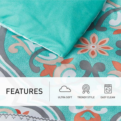Degrees of Comfort Boho Bed in a Bag Queen Size, Lattice 8 Piece Complete Comforter Set with Sheet for Teenage Girl, Microfiber Teal Bedding Set with Side Pockets, Matching Decorative Pillow, Aqua