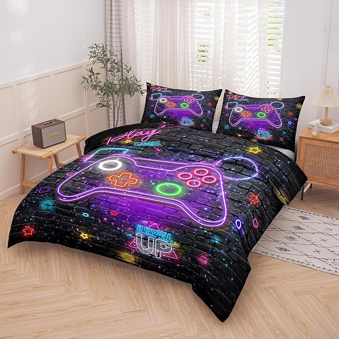 Gamer Comforter Sets for Boys, 5 Piece Bed in a Bag Twin, Boys Bedding Set Twin, Kids Bedding Set, Twin Size Comforter Set for Boys with Flat Sheet, Fitted Sheet