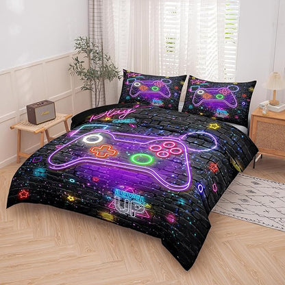 Gamer Comforter Sets for Boys, 5 Piece Bed in a Bag Twin, Boys Bedding Set Twin, Kids Bedding Set, Twin Size Comforter Set for Boys with Flat Sheet, Fitted Sheet