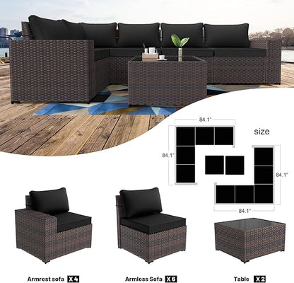 Kullavik 12PCS Outdoor Patio Furniture Set PE Wicker Rattan Sectional Sofa Patio Conversation Sets,Black