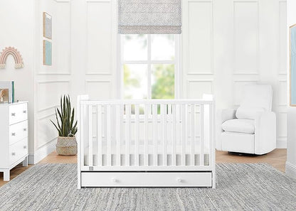 babyGap by Delta Children Graham 4-in-1 Convertible Crib with Storage Drawer TrueSleep Crib and Toddler Mattress (Bundle), Bianca White