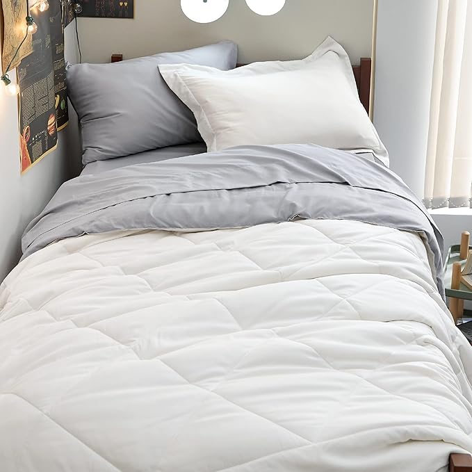 Bedsure White Twin XL Comforter Sets - 5 Pieces Reversible White Twin XL Bedding Sets with Comforters, Sheets, Pillowcase & Sham, Twin XL Bed Sets for College