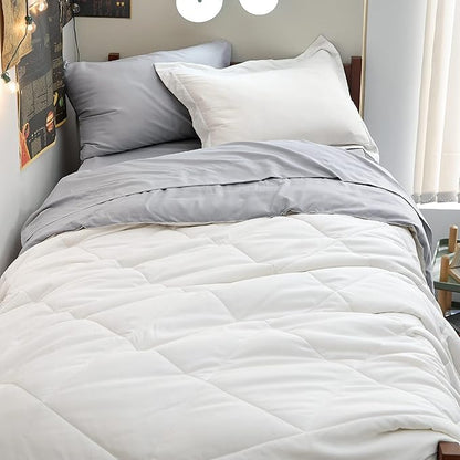 Bedsure White Twin XL Comforter Sets - 5 Pieces Reversible White Twin XL Bedding Sets with Comforters, Sheets, Pillowcase & Sham, Twin XL Bed Sets for College