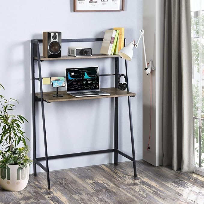 FurniturerR Folding Computer Desk 39.4'' Inch Foldable Home Office Writing Desk Student Study Modern Wooden Desk Laptop Desk Sturdy Work PC Table (Brown, 39.4 x 19.7 x 50.2 inches)