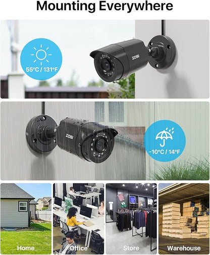 ZOSI 3K Lite 16CH Security Camera System,12pcs Wired 1080P Outdoor Indoor Weatherproof Cameras,AI Human Vehicle Detection,Night Vision,H.265+ 16 Channel CCTV DVR with 2TB HDD for 24/7 Recording