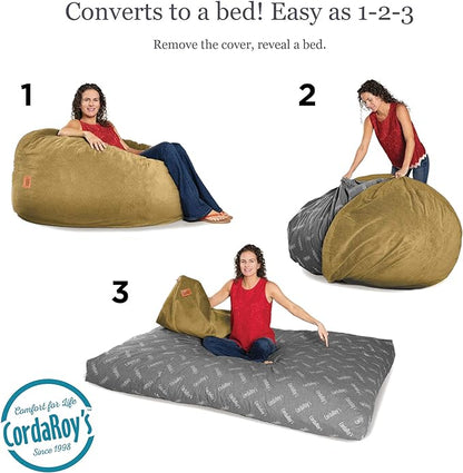 CordaRoy's Chenille Bean Bag Chair, Convertible Chair Folds from Bean Bag to Lounger, As Seen on Shark Tank, Tan - Full Size