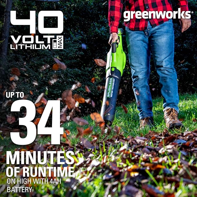 Greenworks 40V (550 CFM / 130 MPH) Brushless Axial Blower + Trimmer, 4.0Ah USB Battery and Charger Included