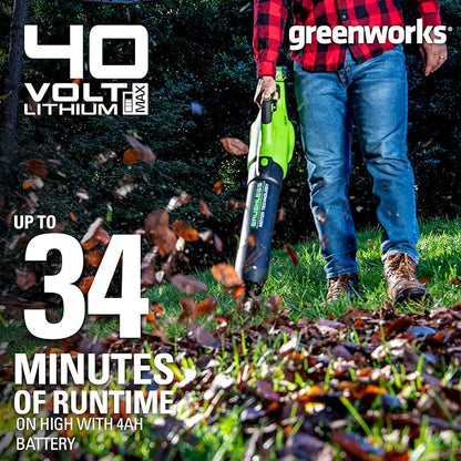 Greenworks 40V (550 CFM / 130 MPH) Brushless Axial Blower + Trimmer, 4.0Ah USB Battery and Charger Included