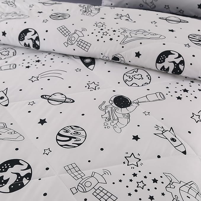 MAG 3Pcs Out Space Bedding Comforter Set, White Galaxy Comforter Set,for Toddlers Kids,Boys Teens and Girls,Super Soft Microfiber (1 Comforter + 2 Pillowcases) (Space, Queen)