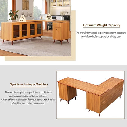 NicBex Laik-DW-00033-DX Desks, 66.53" W x 63.77" D x 30.31" H, Teak