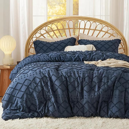 Bedsure Twin/Twin XL Comforter Set - Navy Boho Twin Extra Long Comforter Set for College, Shabby Chic Dorm Bedding Set, 2 Pieces Modern Farmhouse Bed Set, includes 1 Pillow Sham