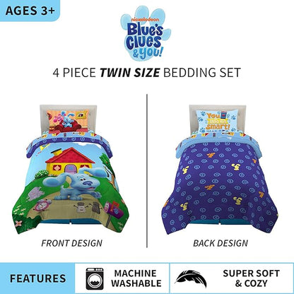 Franco Kids Bedding Super Soft Comforter and Sheet Set, 4 Piece Twin Size, Blues Clues