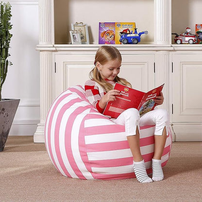 Aubliss Stuffed Animal Bean Bag Storage Chair, Beanbag Covers Only for Organizing Plush Toys, Turns into Bean Bag Seat for Kids When Filled, Large 38"-Canvas Stripes Pink/White