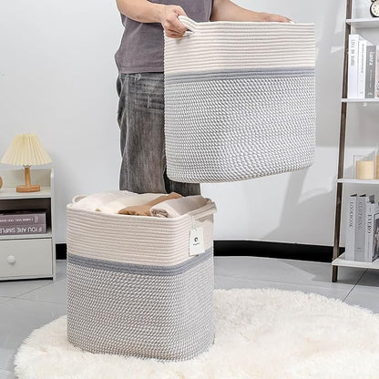 Square laundry basket Clothes Hampers for Laundry Kids Woven BasketsStorage Blanket Large Dog Toy Baskets for Organizing Slim Rectangular with Shoe Handles For Rectangle Baske Nursery