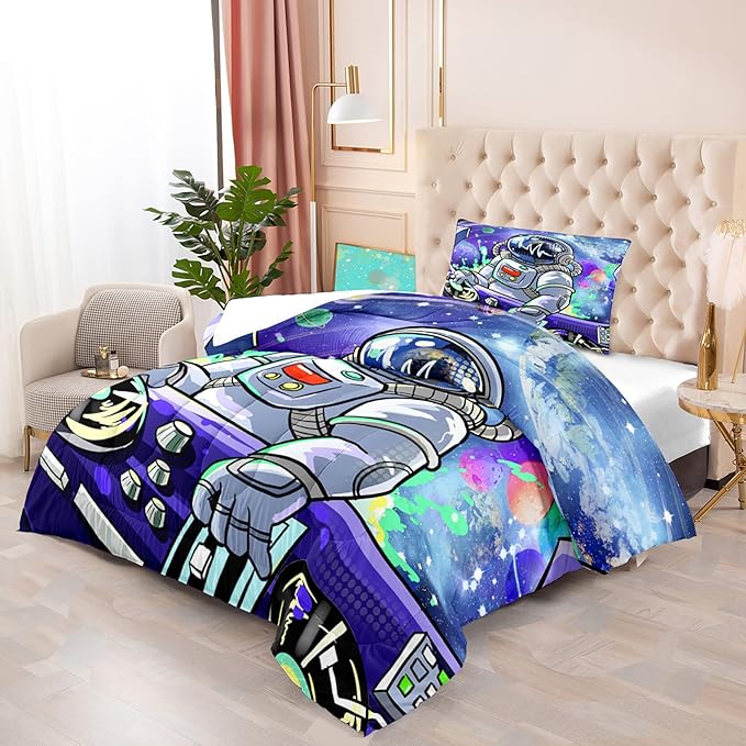 Astronaut Comforter Twin for Teens Boys Kids Girls Universe Outer Space Bedding Set Themed Astronaut Printed Pattern Kids Comforter for Boys Bedroom Decor, 1 Comforter 1 Pillowcases